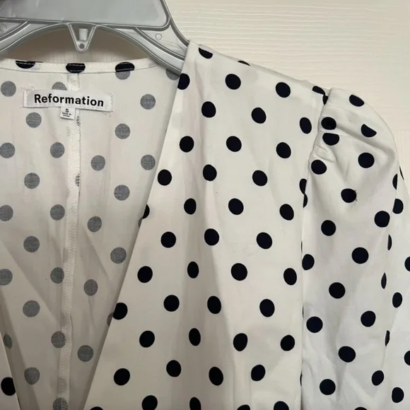 NEW Reformation Hilltop Midi Wrap Dress w/ Sleeves Polka Dot Malta Size S - Picture 11 of 14